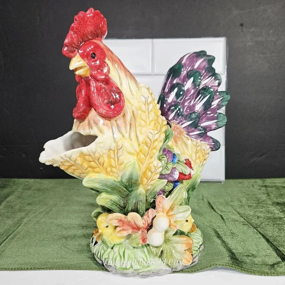 Vtg Decorative Chicken Hand-painted Ceramic 3D Rooster Pitcher Bird Water Jug